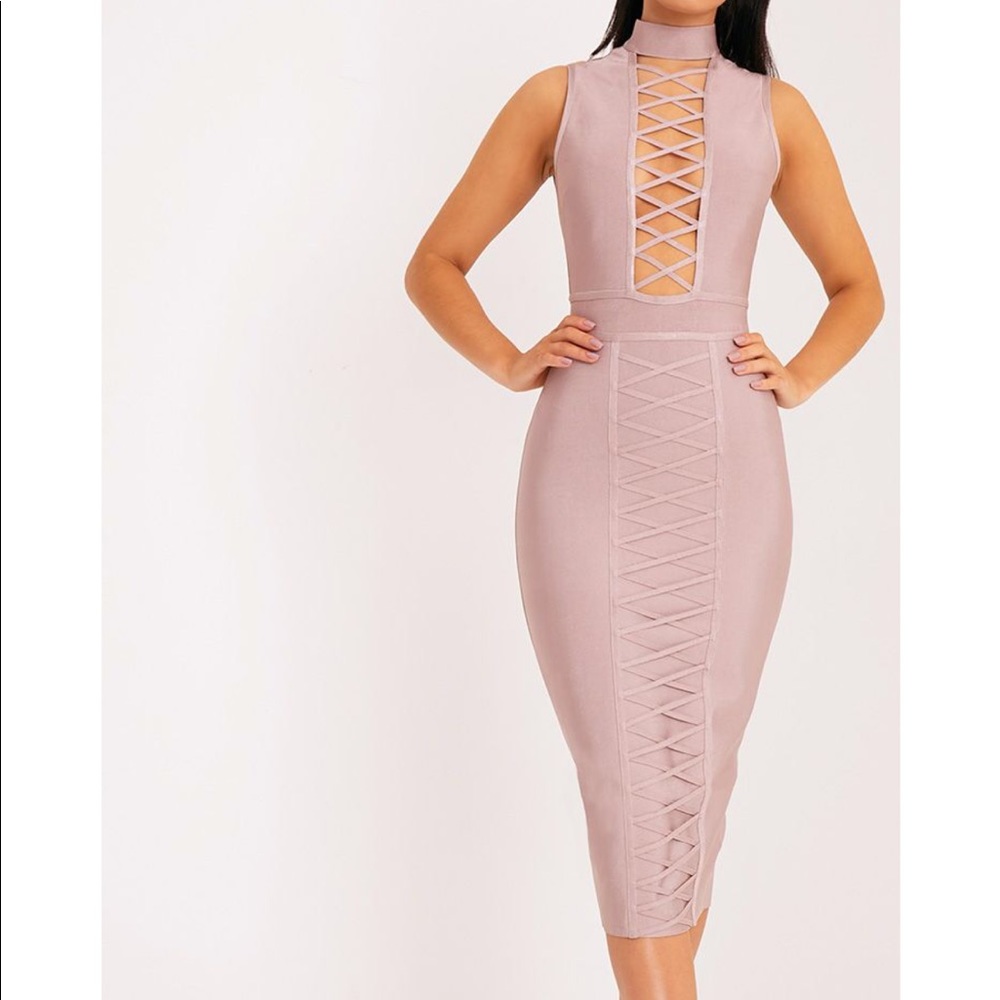 Pink midi dress .